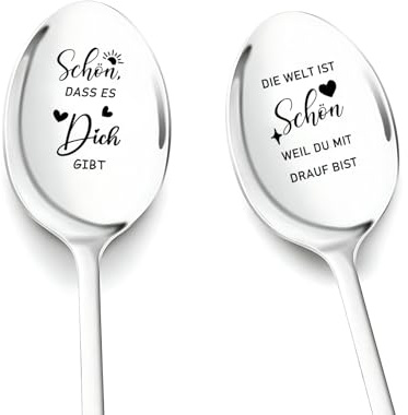 Schön dass es Dich Gibt Geschenke, Lustige Ostern Geschenk, 2 Stück Kaffeelöffel mit Gravur, Geburtstagsgeschenk Ostergeschenke für Erwachsene Kind Freundin Mama Oma, Personalisierte Gastgeschenke