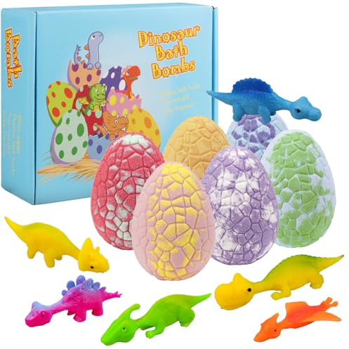 Pagezol 6PCS Large Bath Bombs with Surprise Dinosaurs Toys Inside, Natural Fizzy Bubble Gift Set for Kids, Christmas Easter Birthday Gift for Girls Boys (B)