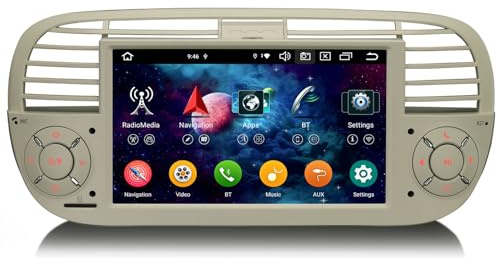 erisin Android 14 bilradionavigator för FIAT 500 500C 500S 500E DAB GPS Navigation CarPlay WiFi BT5.0 DSP Canbus SWC RDS 8 kärna 2,0 GHz CPU 4 GB RAM 64 GB ROM (vit)