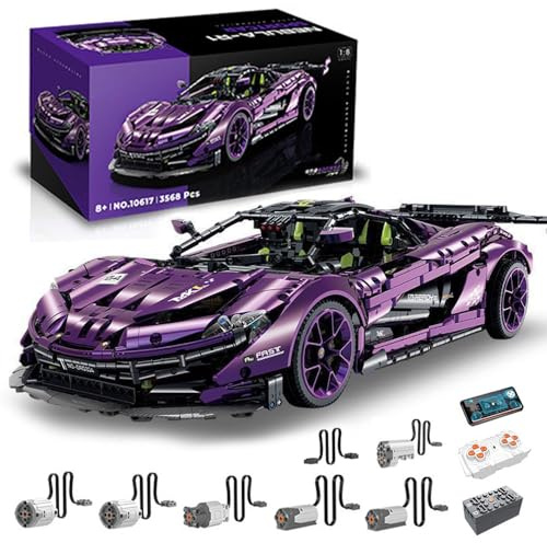 BauCIubs Technik Auto für Mclaren P1, 1:8 Groß Lila Supersportwagen mit 6 M0TOR, 3500+ TeiIe KIemmbausteine MOC Technik Supercar Bausatz KompatibeI mit McIaren P1 Hypercar, G10617