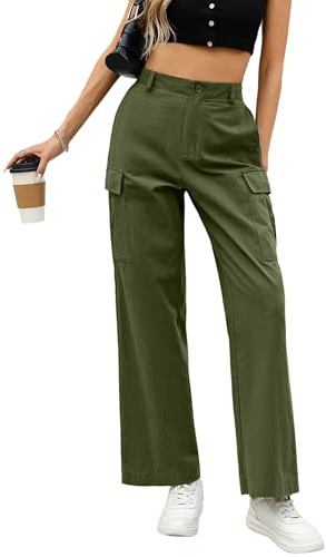 Demegimi Pantalones Mujer Pantalón Largo Trabajo Pant Deportivo Jogger Cintura Alta con Bolsillos Ocio Ligero Senderismo Jogging Deportivo Multi-Bolsillos(Verde Oscuro,S)