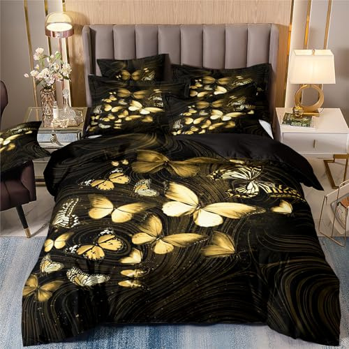 Set Housse de Couette 160x200 3 pièces Parure de Lit 160x200 pour lit double Ensembles de douce et facile imprimé Papillons Aquarelle Parure de Linge 100% Microfibre avec 2 Taies d'oreiller 50x73