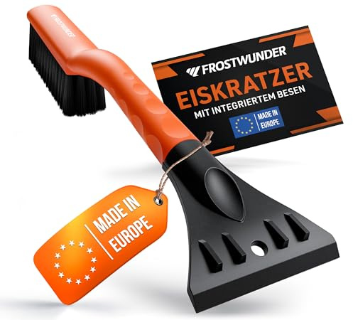 FROSTWUNDER Das Original - Eiskratzer Auto mit Besen - 41cm Profi Schneebesen Auto mit schonenden Borsten - Leicht verstaubarer Scheibenkratzer Auto Schneebesen - Langlebiger Eiskratzer mit Besen