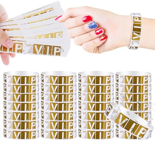 HZYIQ 300 Stück VIP Einlassbänder, Eintrittsbänder Papier VIP Bändchen Party, Wasserdichte Einlassbändchen Gold Festival Armbänder für Events, Veranstaltungen, Leichte Konzerte, Clubs