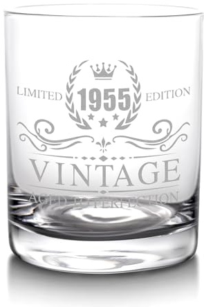 xilaxila Verre à whisky pour le 70e anniversaire pour homme, Vintage 1955, Cadeau de whisky pour lui, père, mari, amis, 325 ml