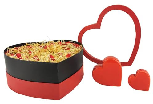 Tecnokit Box tondo Rose rosse stabilizzate artificiali bouquet di 29 rose perenni, confezione mazzo di rose per San Valentino, cm 23x23x14 scatola in cartone rosso (L CON CUORI)