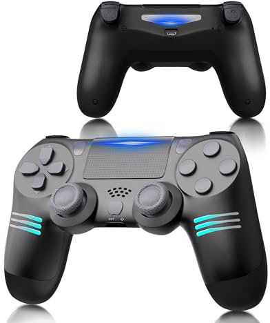 RUIZHI Controller für PS4 RGB LED - Wireless Controller für Playstation 4 kompatibel mit Pro/Slim/PC, mit Turbo/Dual Vibration/6-Achsen Gyro Sensor/Touchpanel, 1000mAh, Micro USB [1 Pack, Schwarz]
