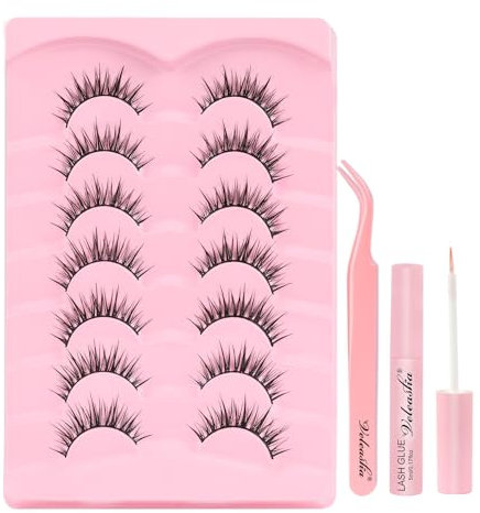 Veleasha Wimpern Set Manga Lashes Fake Lashes Künstliche Cat Eye Lash Falsche Wimpern with Pinzette & Kleber Lash Glue Anime Eyelashes 7 Paare Pack (Sugar Kit)