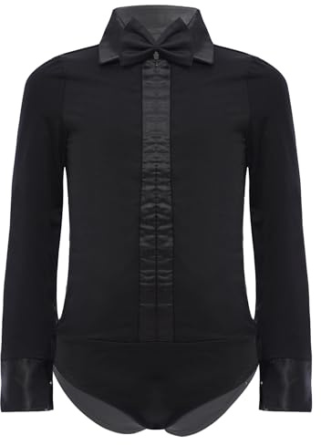 Aislor Body De Baile Latino Moderno para Niños Body Camiseta Baile Lírico Leotardo De Gimnasia Traje Baile De Salón Rumba Negro 9-10 años