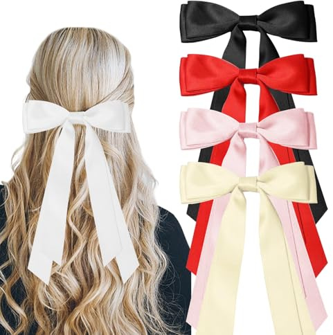 SYEYCW 5 Stück Haarschleifen mit Schleife Haare, Schleifen Haarspangen, Metall Pferdeschwanz Clips, Schleife Haarspange Haarschmuck, Haarschleife für Damen Mädchen, Schwarz, Rot, Rosa, Beige, Weiß