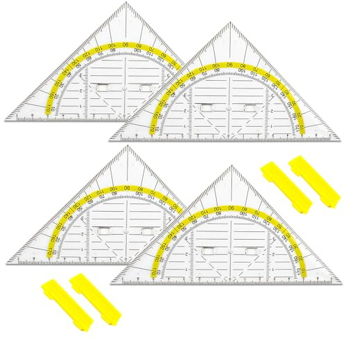 4 Stück Geodreieck Klein Groß, Geometrie Dreieck Set, Geodreieck Mit Griff, Bruchsicher Und Transparent, Kunststoff Geodreieck, Zeichendreieck Geeignet FüR Studenten BüRo Designer