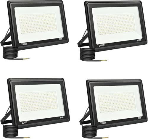 Focos LED Exterior 200W Proyector LED Exterior 20000LM IP66 Impermeable Foco Proyector LED 3500K Blanco Frío Floodlight para Casa, Garaje, Patio, Terraza, Campo (4pcs)