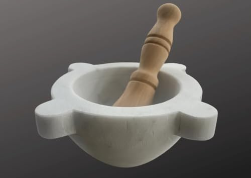 Mafalda – Mortier en marbre blanc de Carrara avec pilon en bois inclus – Artisanat toscan – Fabriqué en Italie (blanc, 20x11)
