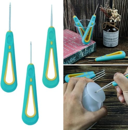 Mioaoa 3 Pcs Green Candle Making Punch Needle Tool Set, Round Hole Cone Hand Drills Punch Needle Candles Wick Tools for DIY Silicone Mould Making Punch Candle,Round Hole Wicking Tools