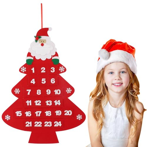 Srvillg Felt Christmas Advent Calendar, Santa Fabric Felt Advent Calendar Wall Hanging Xmas Christmas Countdown Calendar with 24 Days Pockets for Wall Door Decorations