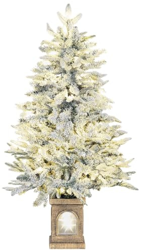 HOMCOM Weihnachtsbaum Künstlich 120 cm mit Schnee LED Leuchte Grün+Weiß | Christbaum, 8 Modi, Tannenbaum, 242 Spitzen, Metallständer