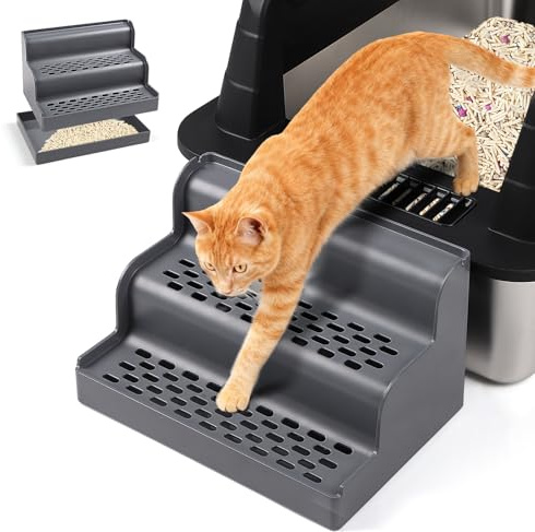 Rolcoassuns Litter Box Ramp, Cat Steps/Stair for Litter Box, Litter Catcher with Filter Function and Non-Slip Rubber Feet, Suitable for Small and Elderly Cats