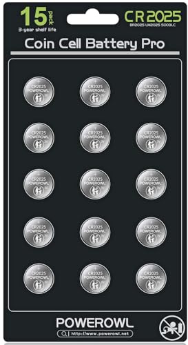POWEROWL 15 Pcs 2025 Lithium Coin Batteries 3V, For Use in Key Fobs, Fitness Watches, and 3D Glasses, Baby Secure Packaging