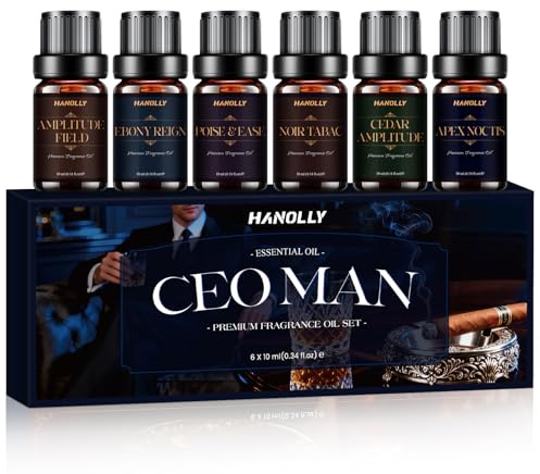 Hanolly Männer Ätherische Öle Set, 6 x 10ml Natürlich Herren Essential Oils Duftöl für Diffuser, Parfüm, Kerzenherstellung | Set aus natürlichen ätherischen Ölen, Aromatherapie, für Massagen, Kerzen, Spa, Badezimmer, Geburtstagsgeschenk