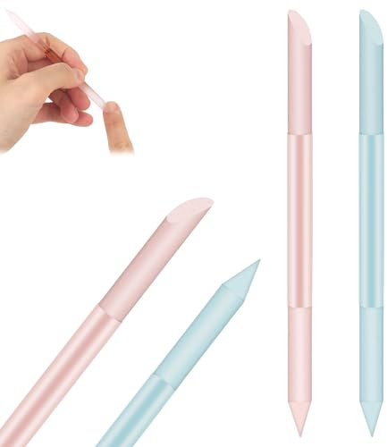 SHENLIU 2 stycken nagelbandspusher dubbelsidig nagelbandsborttagare, penna av glas, professionell nagelbandsborttagare, penna, nagelbandsborttagare, manikyrpinne för manikyr (blå + rosa)