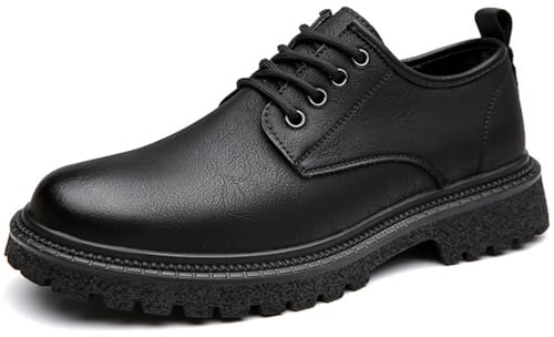 TvzsiY Scarpe Oxford da Uomo con Plateau Scarpe Pelle Formale da Lavoro Casual, Suola Comoda Scarpe da Lavoro Classiche Stringate Lucide,Nero,42 EU