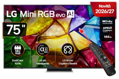 LG Mini RGB 75 Pollici, Serie MRGB87 2026 Smart TV 4K - 75MRGB87B6B | RGB Primary Color Pro, DualColor 100% DCI-P3/Adobe RGB, Dolby Vision & Atmos, WebOS con Gemini, Motion Booster 288