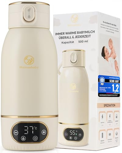 MAINAABABY Tragbarer Flaschenwärmer für Babyflaschen – Baby Bottle Warmer mit Akku für unterwegs – präzise Temperaturregelung zum Babymilch Erwärmen – kompakter für Reise, Auto & Alltag (Beige)