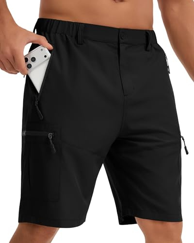 YUTYTH Mens Cargo Shorts with 5 Zip Pockets Quick Dry Hiking Shorts Black