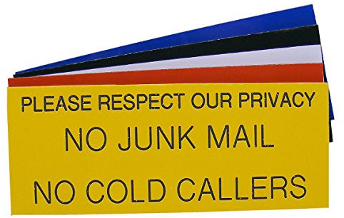 County Engraving Engraved Plaque No Junk Mail, No Cold Callers Letterbox Front Door Sign 125 x 50 (Black with White Text)