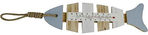 itsisa Holz Thermometer Fisch - Außenthermometer/Innenthermometer, Gartendeko, Deko maritim, Shabby Look