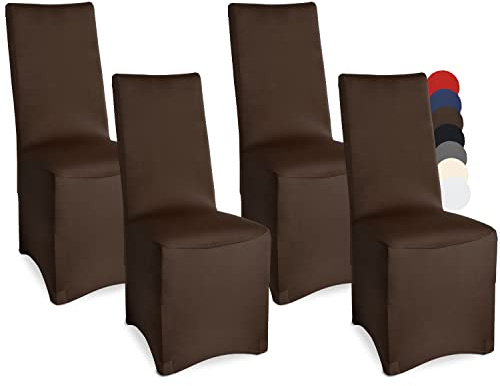 Beautissu Bankett Stuhlhussen 4er Set Elastische Stretch Hussen für Stühle | 45x90cm Braun elegante Stuhl Überzüge im mit ÖKO-TEX Siegel Stuhlbezug Hochzeit Stuhlhusse universal Leona