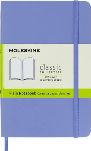 Moleskine - Classic Notebook, Plain Notebook, Soft Cover and Elastic Closure, Size Pocket 9 x 14 cm, Colour Hydrangea Blue, 192 Pages