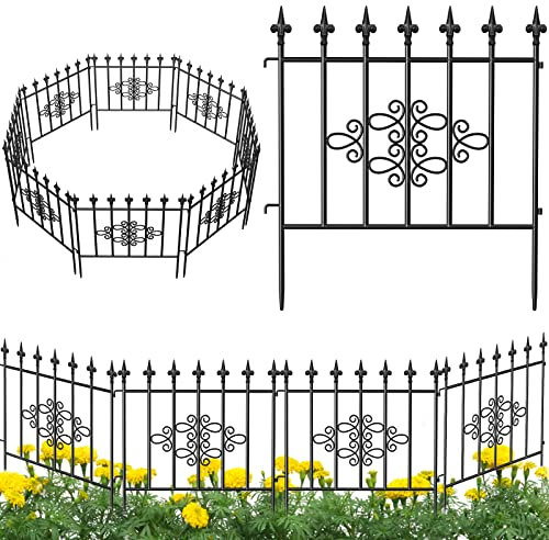 AMAGABELI 6 Panels 32 in(H) X 15 ft(L) Decorative Garden Fence Gate,No Dig Dog Fence Outdoor for Yard,Rustproof Tall Garden Fencing Animal Barrier Metal Wire Panel Border for Flower Bed,Patio