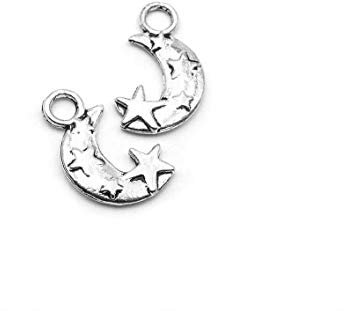 Vintageparts Anhänger Mond Sterne in antik silberfarben 8 Stück zum Schmuck selber basteln Mädchen Damen unisex Halskette Armband Kettenanhänger