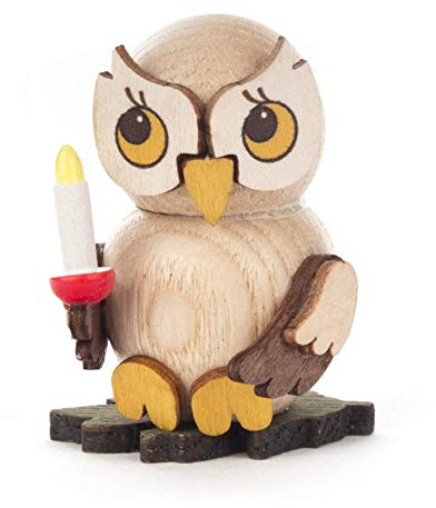 Kuhnert Eulenkind mit Kerze Dekofigur Original Erzgebirge Handarbeit Holzfigur Eule in modernem Design Sammlerfigur Eule Dekorationsfigur Mini-Eule Deko Eule