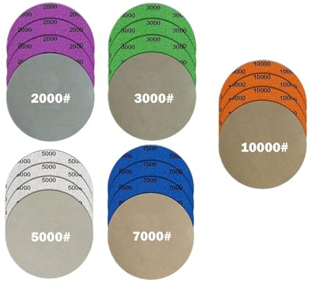 Water Grit Sandpaper 2000/3000/5000/7000/10000 and 5-inch Backing Pad Set, Wet Dry Electric Hook &Loop Sanding Disc with Pad, Grinding Abrasive Paper and Orbital Sander Polisher