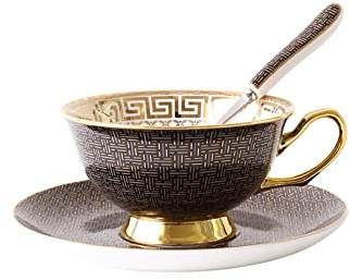 Pevfeciy Ensemble Tasse et Soucoupe en Porcelaine Anglaise，Service a Cafe Porcelaine Ancien 250ml，Thé Tasse à café en céramique de Cuisine ，avec Soucoupe，Cuillère