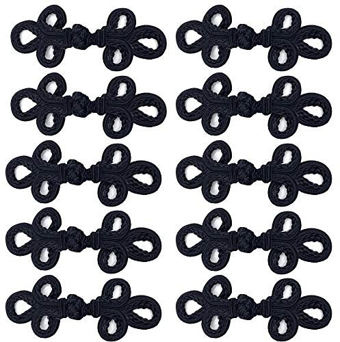 Gewene 10 Paar chinesische Knoten, Frosch-Knöpfe, Verschluss zum Nähen für Pullover, Umhang, Mäntel, Schal, Strickjacke und Kostüme, Outfit, Nähen, Schwarz(B)