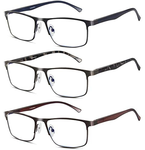 Lcbestbro 3 Pack Business Blue light Blocking Reading Glasses for Men, 1.5 Metal Readers
