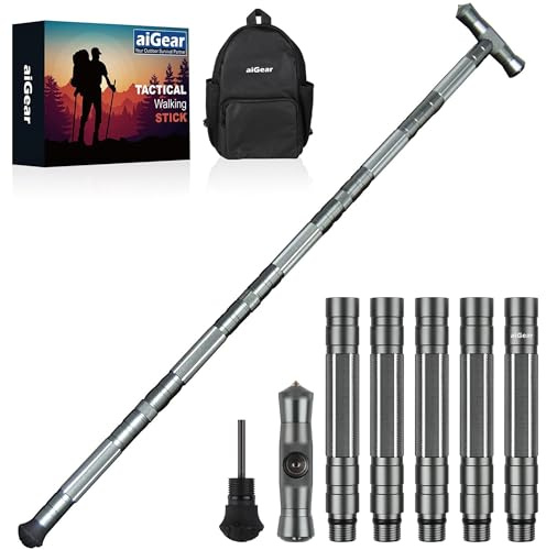 aiGear Palo Táctico/Bastones de Senderismo | 5 Tubo | CNC Aluminio Palos Senderismo | para Camping Montañismo Mochila | Color Gris