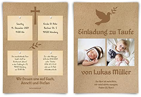 30 x Einladungskarten zur Taufe Taufkarten - Text und Foto einfach individuell selbst gestalten DIN A6 für Mädchen oder Jungen - Kork Pinnwand Design