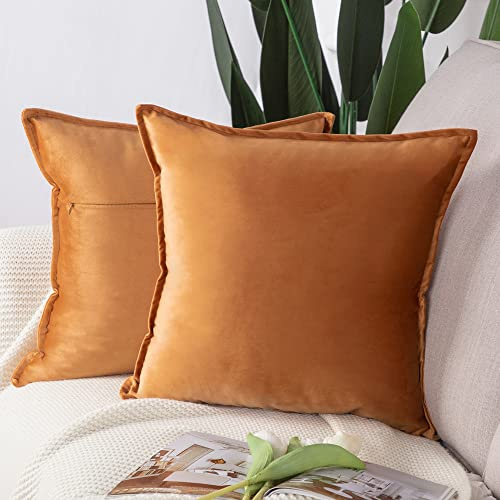 Madizz 2er Set Samt Dekorativ Zierkissenbezüge Luxus Stil Kissenbezug für Sofa für Schlafzimmer Orange 45x45 cm Quadrat
