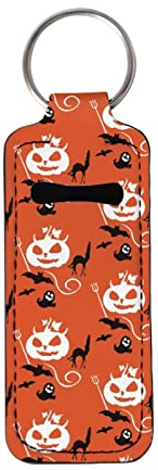 Cozeyat Halloween Pumpkin Print Chapstick Holder for Women Girls,Neoprene Lips Balms Gloss Organizer,Durable Neoprene Key Chian Chapsticks Storager