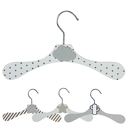 Monsieur Bébé - Lot de 20 cintres en Bois 28 cm pour bébé, Enfant avec Crochet pivotant - 4 modèles