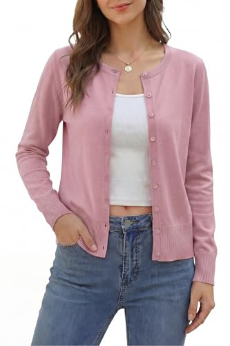 VOTEPRETTY Women's Button Down Lightweight Cardigans Long Sleeve Knit Cardigan Casual Jumper Shrugs Outwear