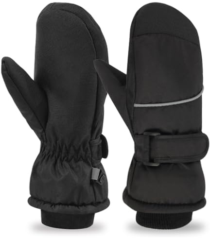 Azarxis Kids Mittens Winter Children Ski Glove Windproof Snow Gloves Fleece Warm for Boy Girl Toddler Youth Outdoor Sports Skiing Skating Snowboarding Sledding (Black, 5-7 Years Old)