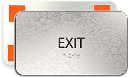ADASigns.org Exit Sign, Informational Business Sign, Aluminum Brushed Silver, 4 H x 7 W with Heavy Duty Double Sided Mounting Tape for Office, Business, retail, medical