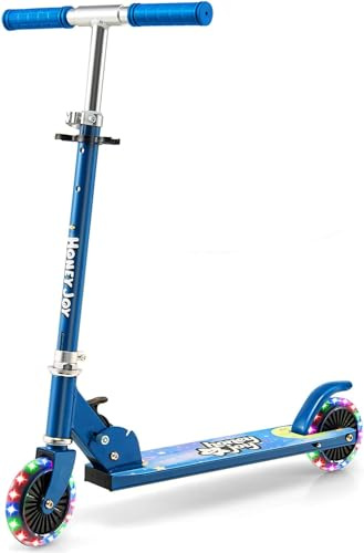 GYMAX Kinderroller mit 2 LED Rädern, Tretroller Scooter faltbar & höhenverstellbar, Kickscooter bis 50 kg belastbar, für 3-8 Jahre alt (Blau)