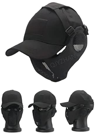 Foldable Half Face Airsoft Mesh Mask Cover, With Ear Protection, Adjustable Baseball Cap, For CS/Hunting/Paintball/Shooting