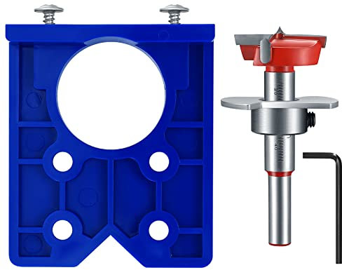WangLaoWu 35mm Hinge Jig Drill Bits Sets, Concealed Bit Guide Door Boring Hole Saw Cutter with Positioner for Cabinet Mounting Plate, Blue